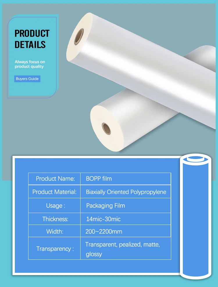 21 Micron 25 30 Mic 50 80 Microns Bopp 30Micron Thermal Film Lamination Jumbo Roll Manufacturer 20 Mic Non Heat Sealable