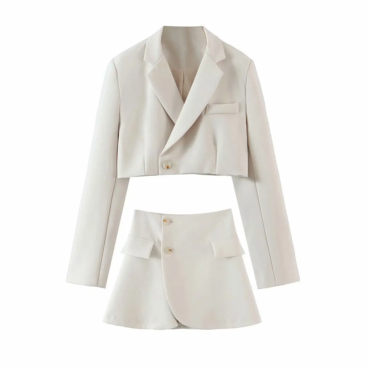 New Oblique Button Short Blazer Jacket & High Waist Pocket Skirt Set Skirt and Blazer Set Blazers Ladies Women Two Piece Sets