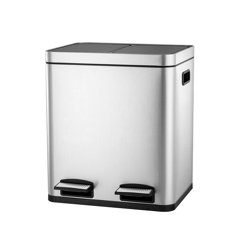 TOPSALE 8-gallon 30 Liter Stainless Steel Dual Compartment Recycling Step-on Trash Can with Silent Gentle Open and Close lid Who