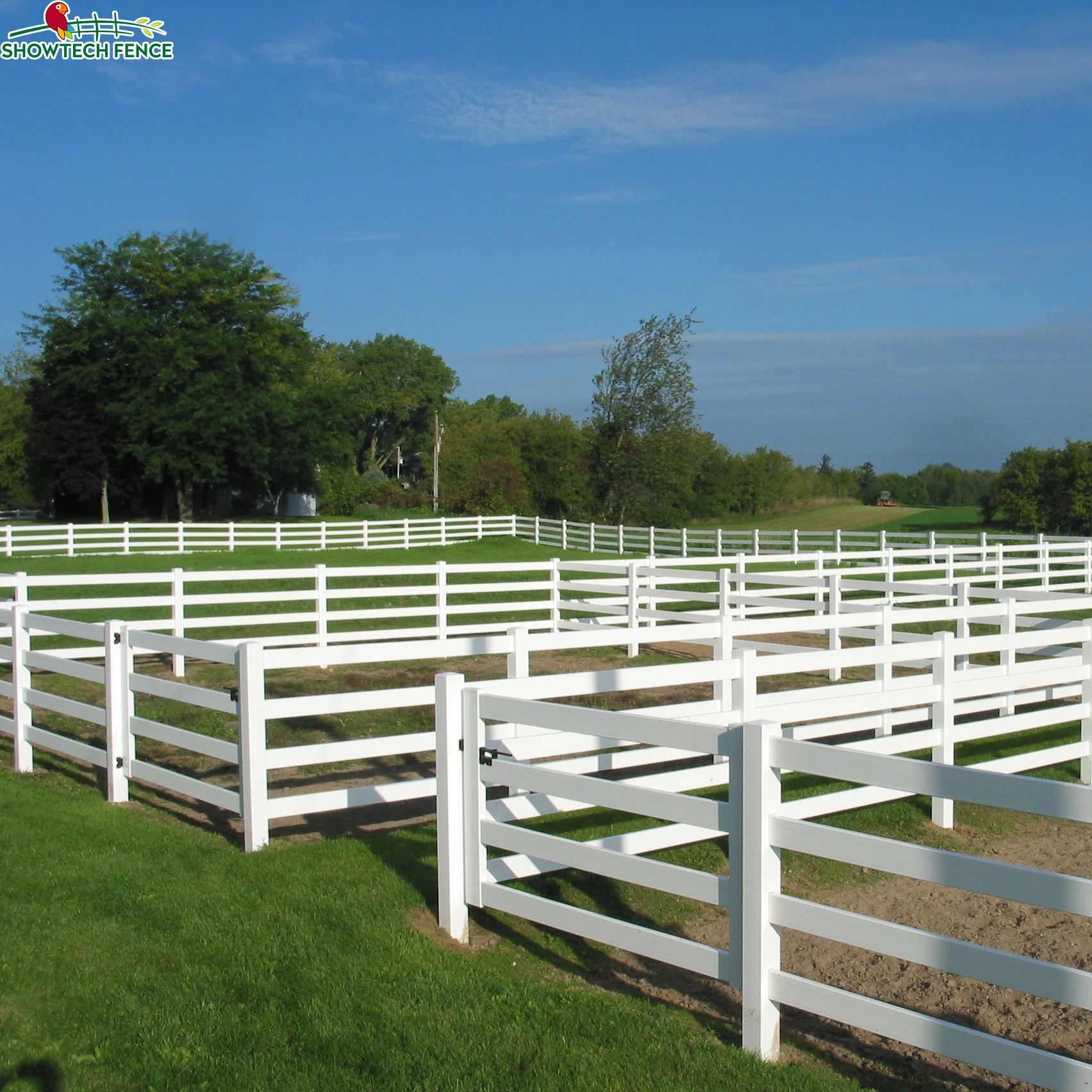 4 rails post and rail , fence top rail ,white pvc horse farm fence