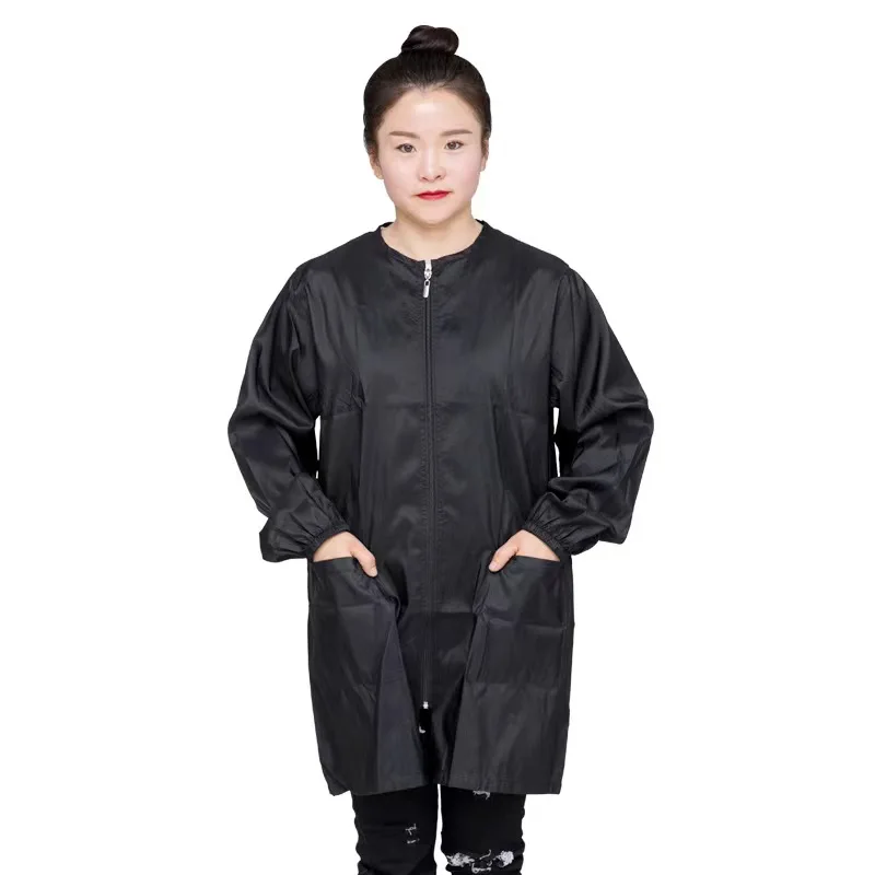 Pet Grooming uniform with Full Zipper, Anti-Static Smock for Dog Cat Beauty, Water Resistant Barber Jacket short sleeve