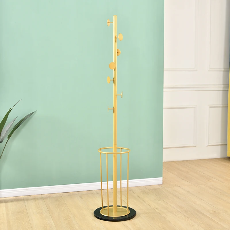 Nordic Style Clothes Hanger Bedroom Light Luxury Gold Floor-Standing Metal Marble Coat Rack