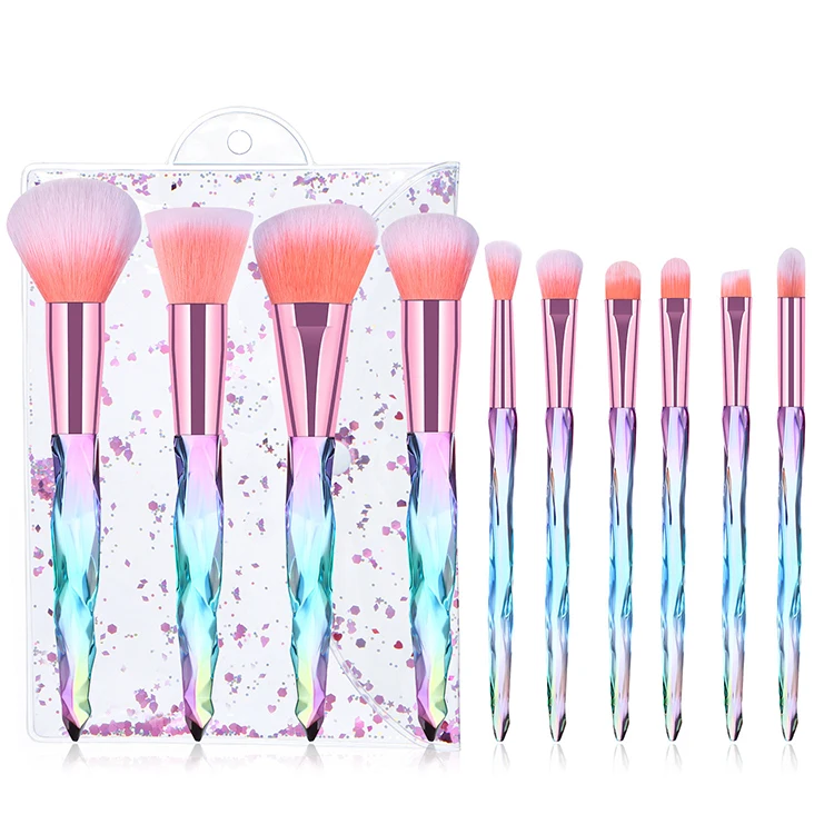 10 pcs clear colorful diamond crystal bling cosmetic maquillaje brochas makeup brush set