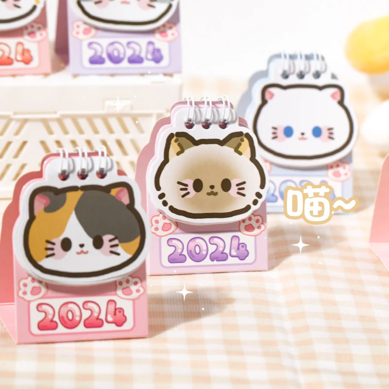 Mr. Paper 6 Design 15 Pages / Set Desk Calendar 2024 Year Cartoon Animal Kawii Cat Mini Decoration Calendar for Planner