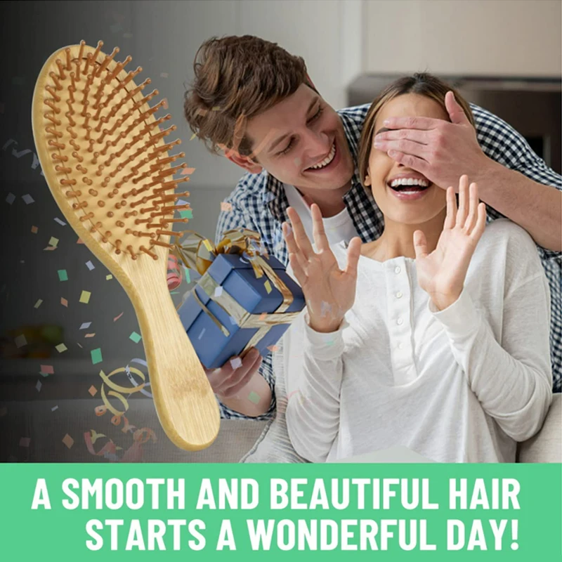 Natural Bamboo Wooden Hairbrush Custom Logo Oval Hair Brush Set with Box Paddle Detangling Hair Brushes for Women