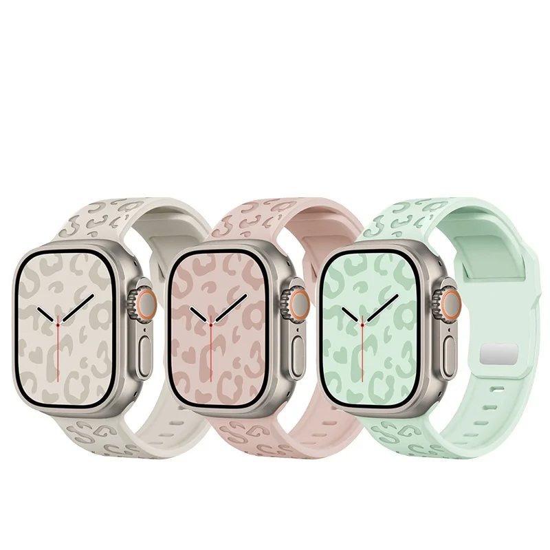 Newest Leopard Engraved watch Strap 38/41/49mm For Iwatch soft silicone Bracelet For Iwatch Leopard Silicone Engraved watchband