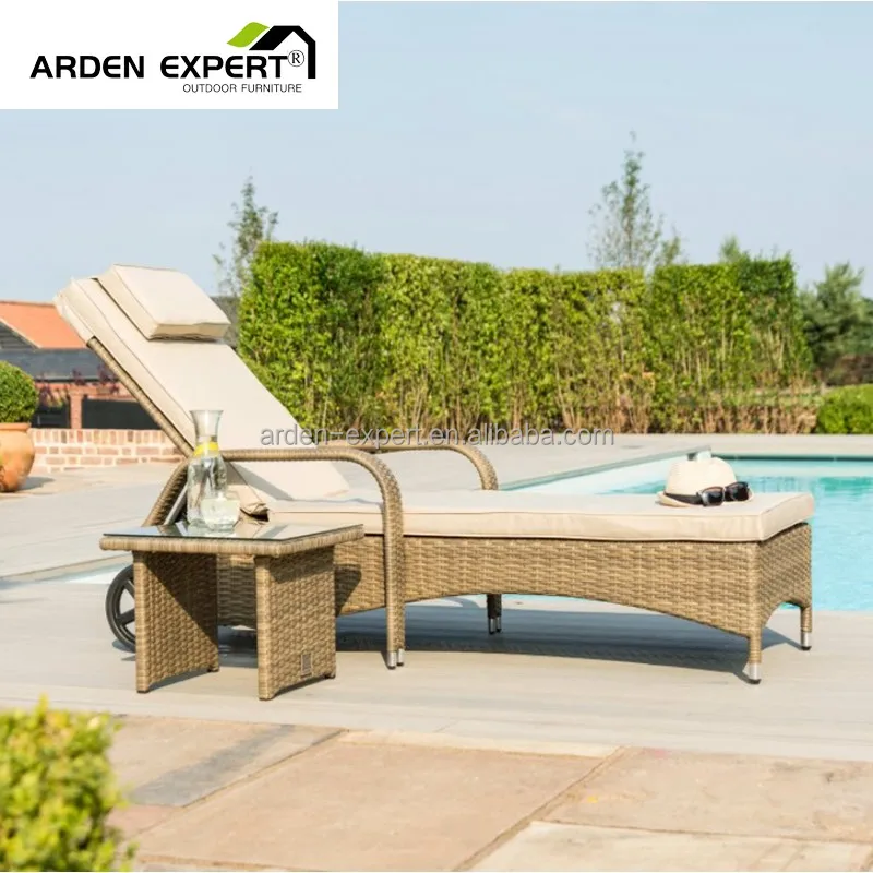 Hotel Adjustable Rattan Chaise Lounger Chair Furniture Outdoor Sun Bed