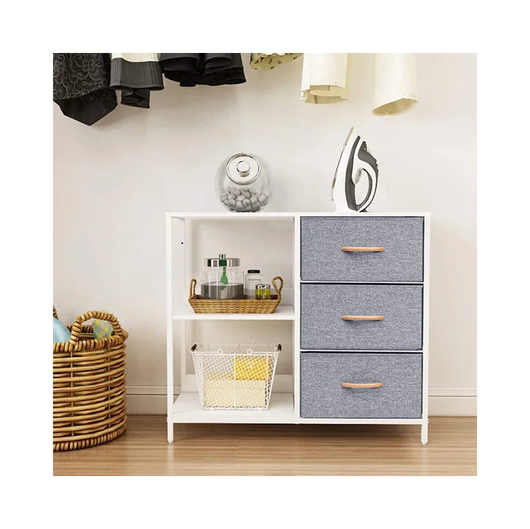 Customized 5L-804 White Chest Fabric Drawer Metal Storage Tower 3 Drawers Organizer Bedroom Dresser