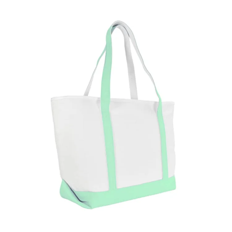 Mint green and white beach Womens Tote bag Sports Gym Lunch Yoga Shopping Travel Bag Machine Washable