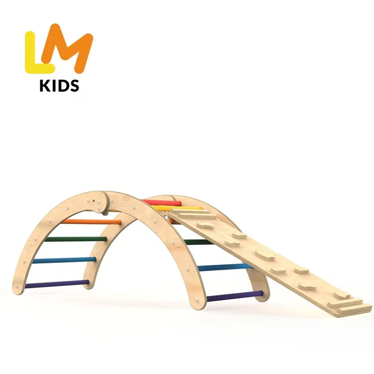 LM KIDS frame-climb-kids-for-indoor-wood pickler ladder foldable wooden slide and climber pickler