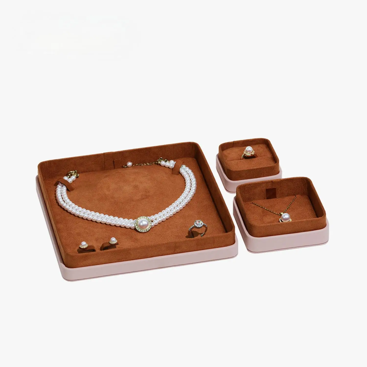 Best Selling New Custom Diamond Ring Jewelry Box Rounded Chain Jewelry Packing PU leather Necklace Pendant Box Jewelry Box