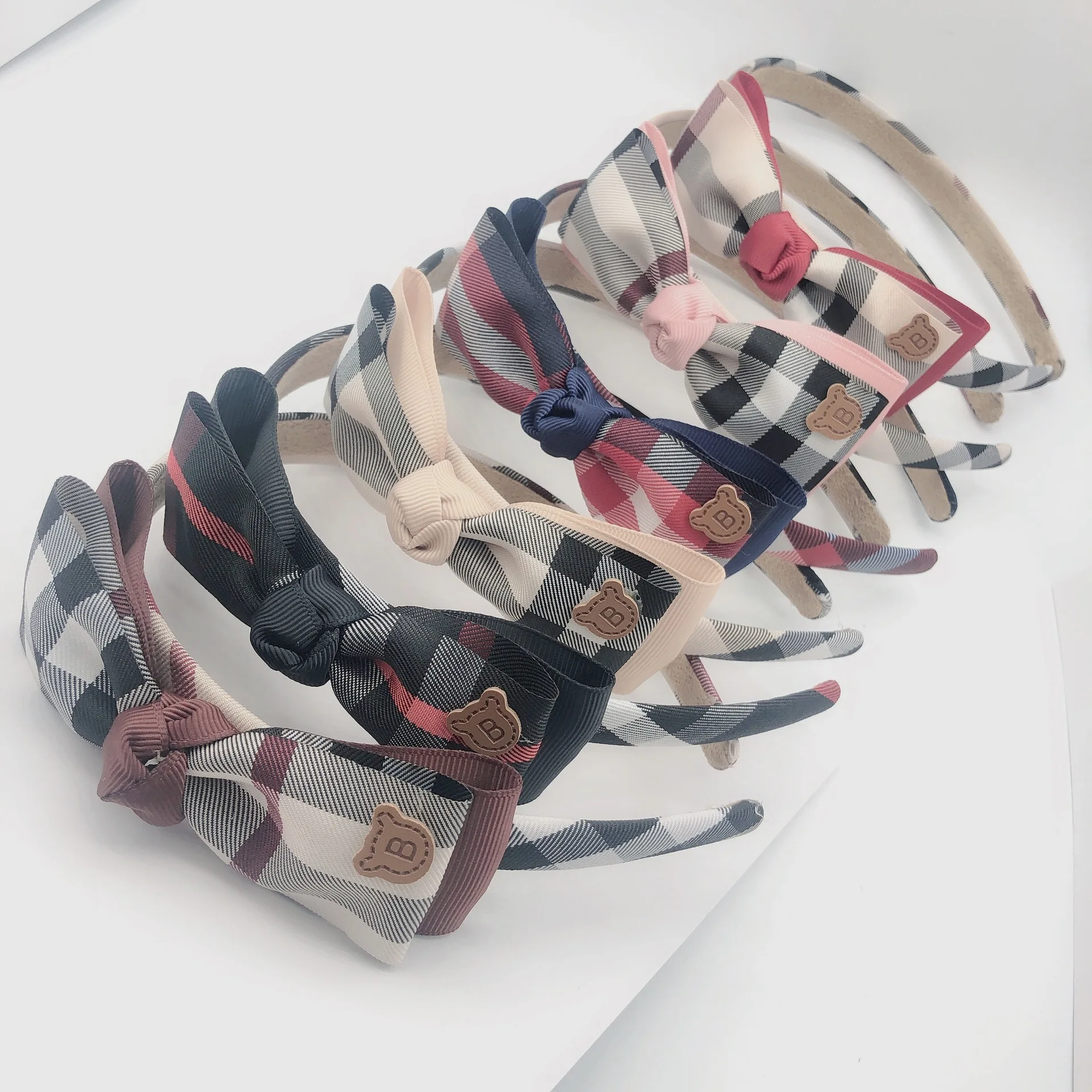 Korean Classic Plaid Grid Checker Fabric Double Layered Bow Headband Girls cute Lovely school student Hairband hair accessory