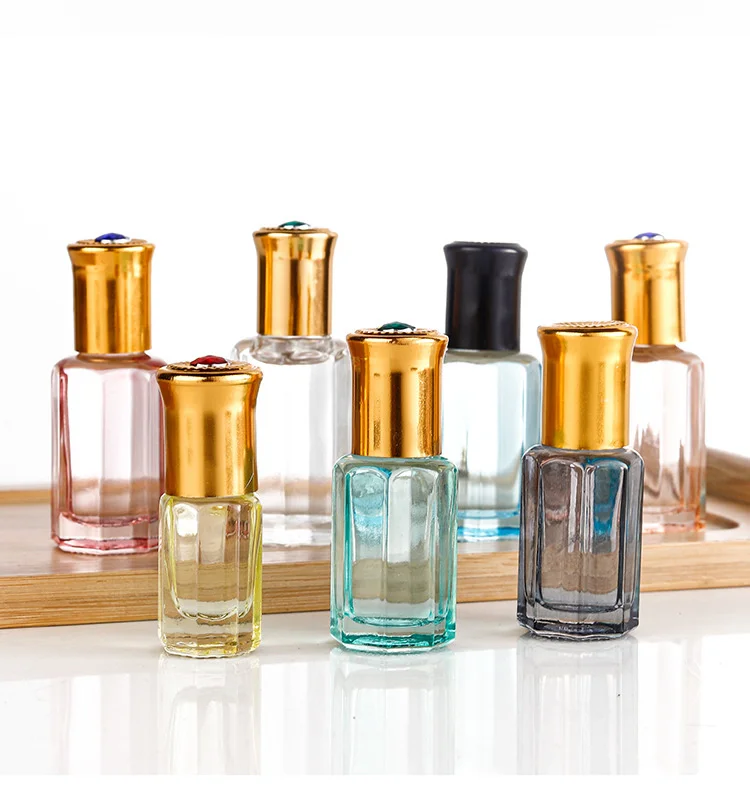 3ML 6ML 12ML Wholesale  Printing Arabic Fancy Attar Oudh Oil Tola Glass Bottle For Oud Oil with Brass  Copper Lid