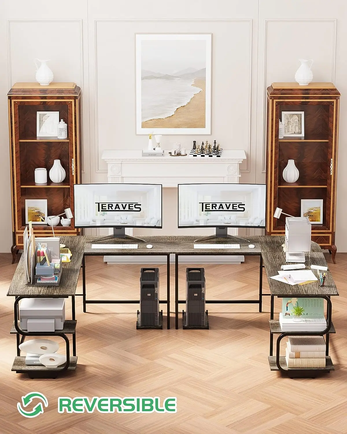 L Shaped Desk with Large Surface 9 Inch Sturdy Corner Desk with Storage Shelves Premium Home Office Computer Desk Workstation