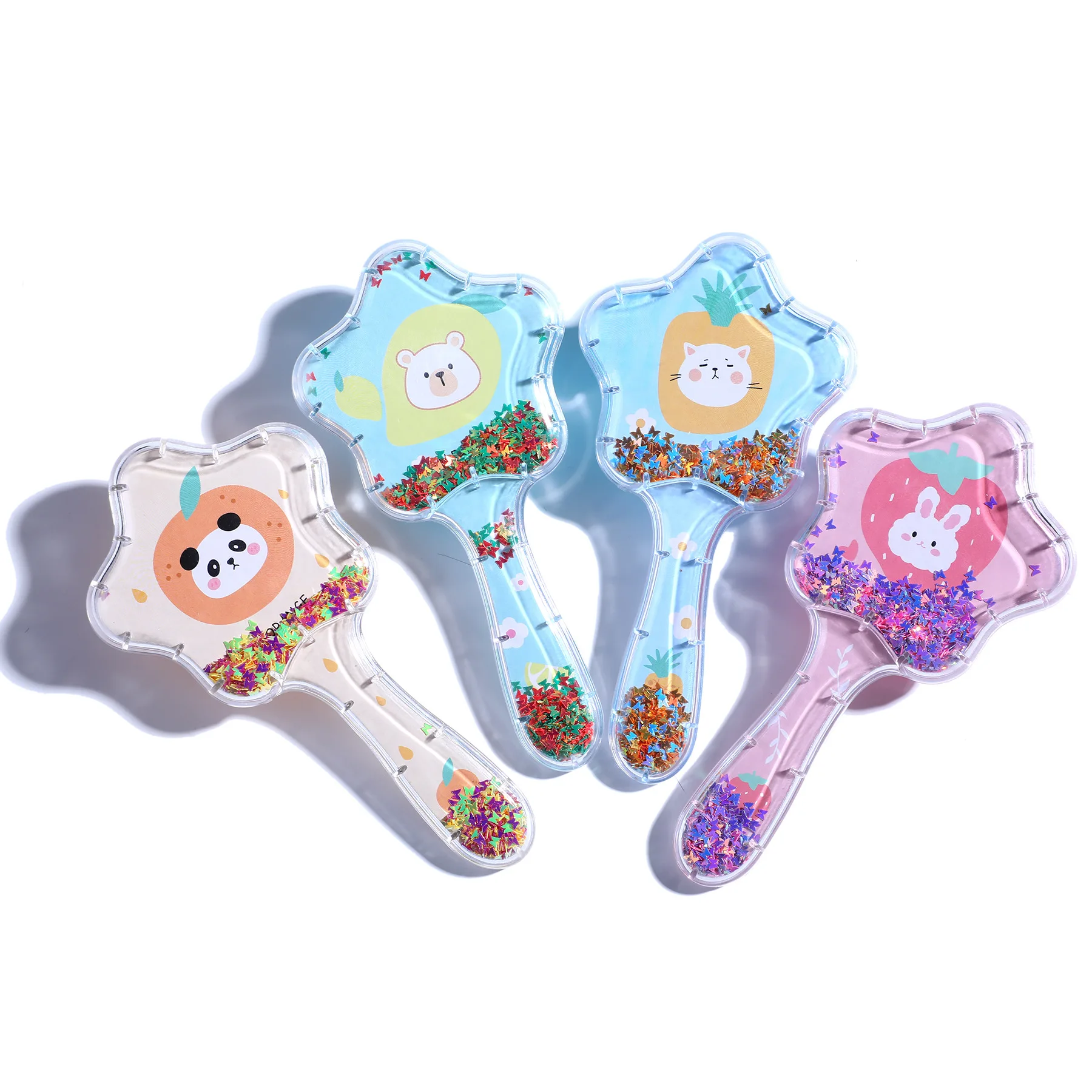 New Arriving Shiny Paillette Quicksand Cartoon Comb Long Handle Mermaid Pony Kids Hair Brush Anti-static Massage Comb Hair Tool