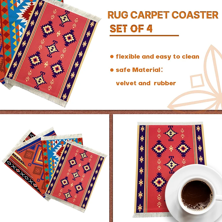 Tassel Rug Table Coasters Table Drink Holders Oriental Design Rubber Base mug coaster Cloth Carpet Drink Mats