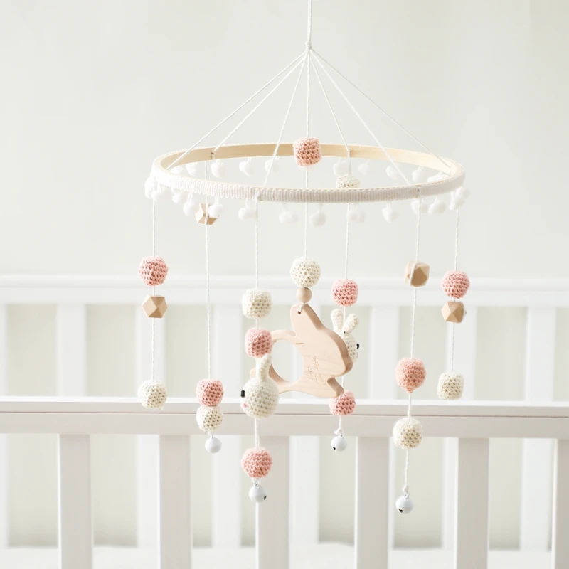 Crochet Rabbit Design Handmade Nursery Bed Bell Baby Crib Mobile Holz for 0- 2 Years