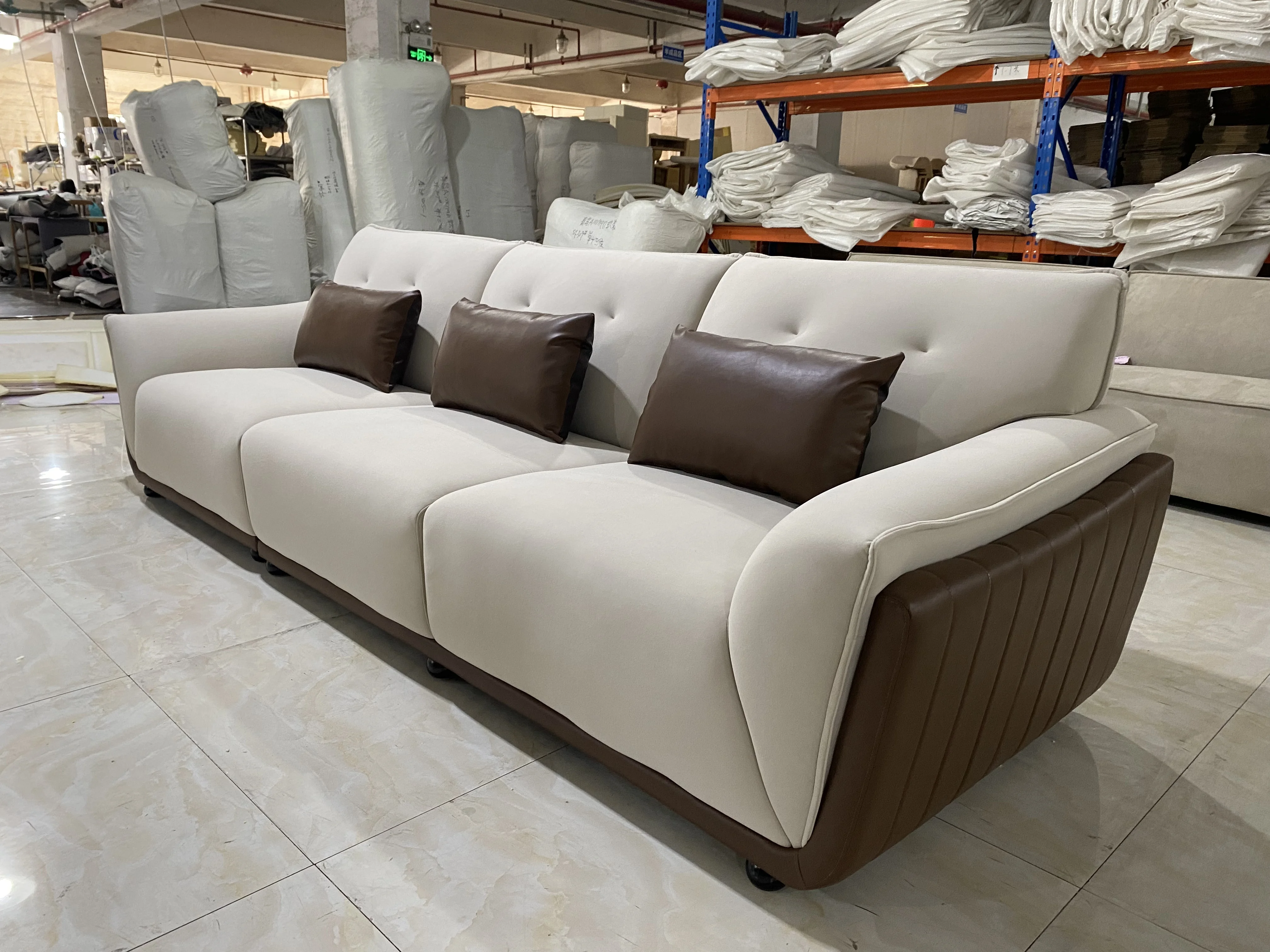 Light luxury minimalist modular sectional sofa 3 seater straight row corner technology leather cream sofa living room furniture