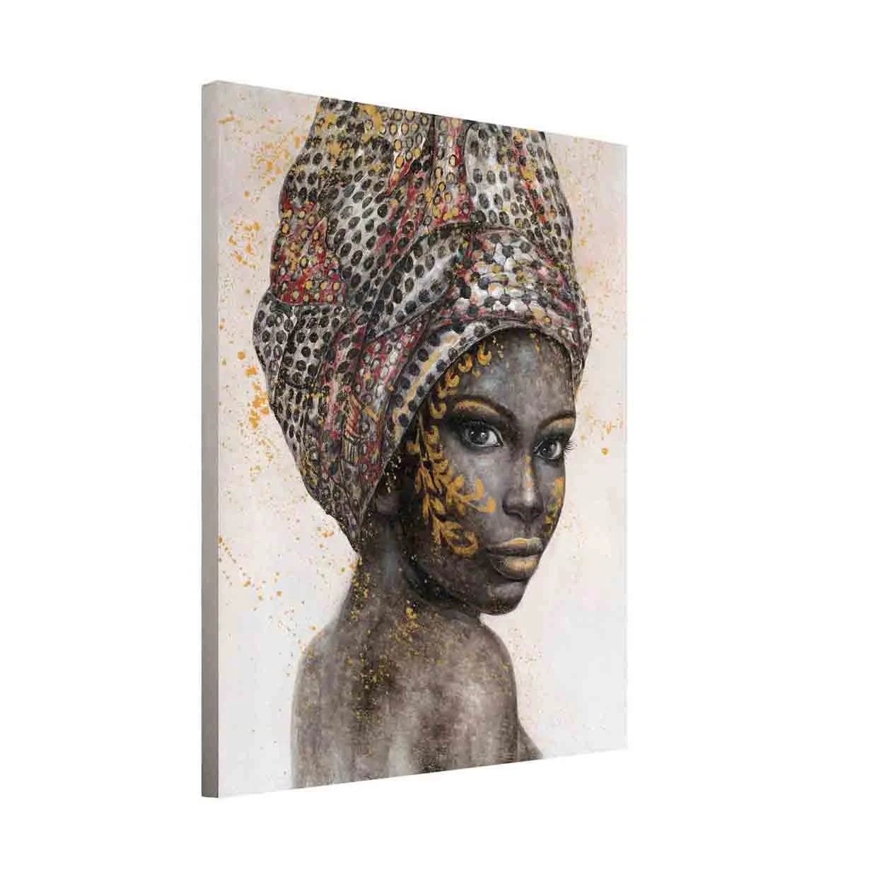 Уникальный Роскошный домашний декор, черная художественная настенная живопись, Картина на холсте с 3D рамкой, портрет Африканской леди, картины маслом