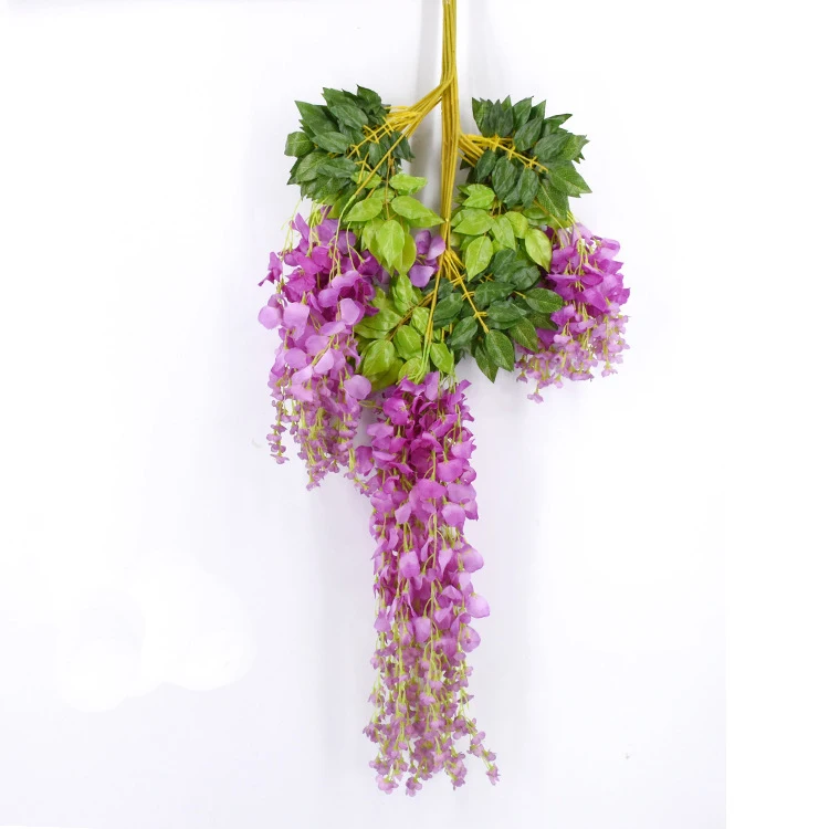 AL-18 cheap decorative plastic vine long stem silk white wisteria flowers garland artificial wisteria for sale