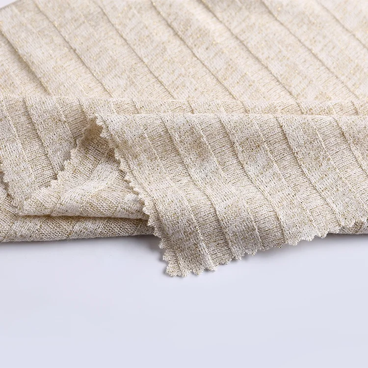 China supplier knitting lurex ribbed dyeing polyester rayon rib fabric for swimwear