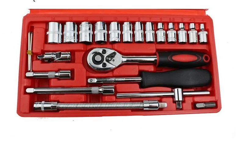 46PCS 1/4 DR Auto Repair Wrench Tools Socket Set With Ratchet Handle Tool Kiit