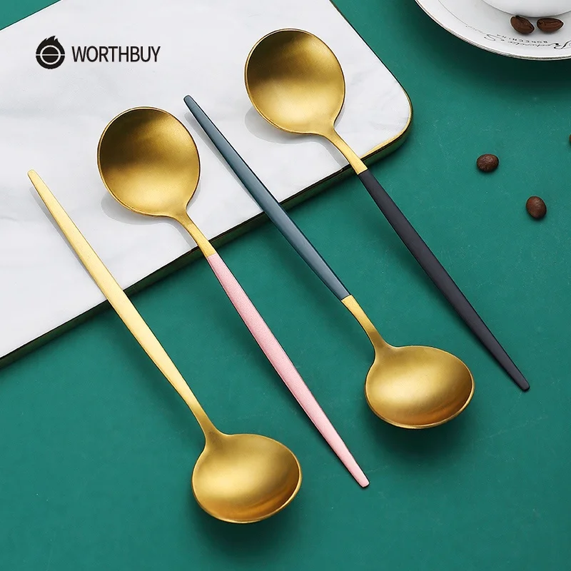 WORTHBUY столовые ложки с золотыми тарелками красочные из нержавеющей стали кухонные приборы для подарка