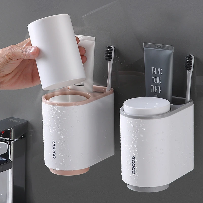 Bathroom Accessories Set Toothbrush Holder Toothpaste Dispenser Wall Mount Toothbrush Cup Storage Rack holder