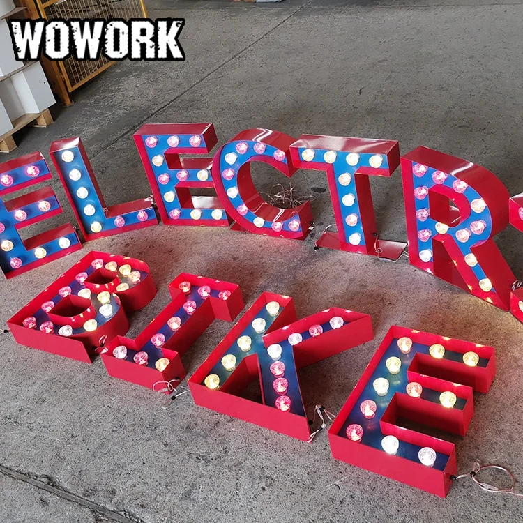 2024 WOWORK custom vintage style bulb marquee lights open face channel letter logo sign by OEM for shop store decoration