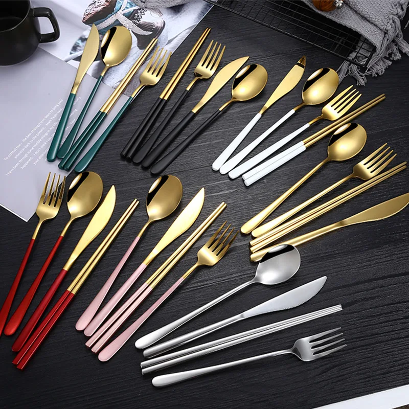 Korean Spoon Stainless Steel Durable Dinnerware Set Portable Cutlery Set With Case For Outdoor Use
