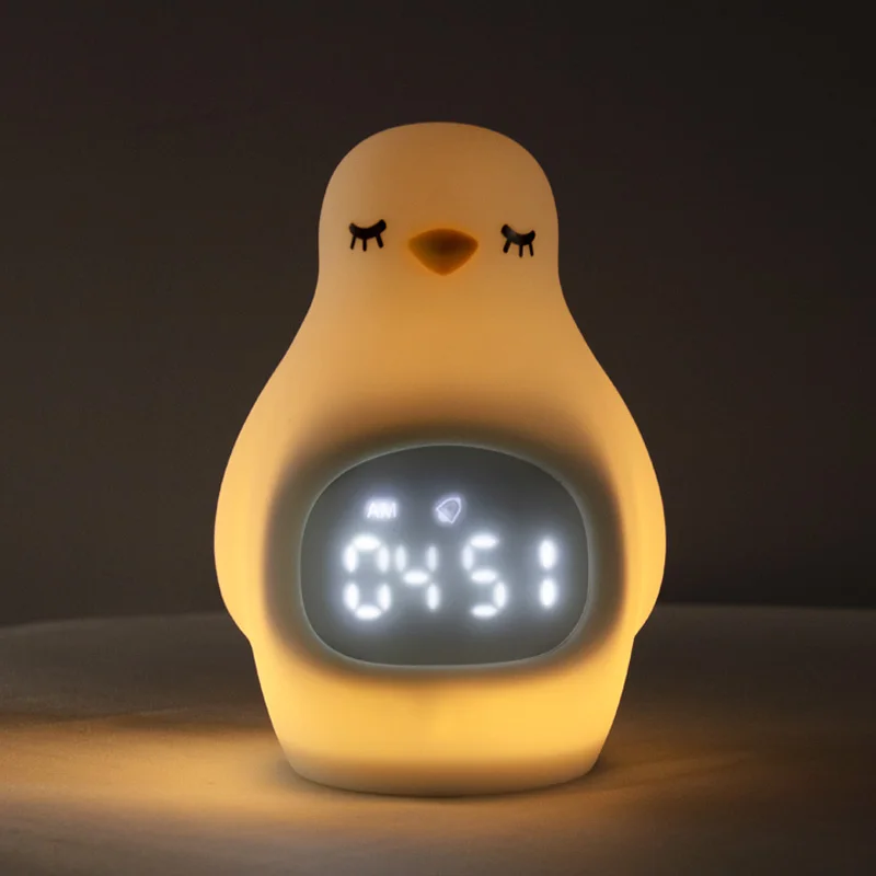 Multifunctional Morning Wake Up Mengdo Penguin Alarm Clock LED  Lamp Silicone Night Light