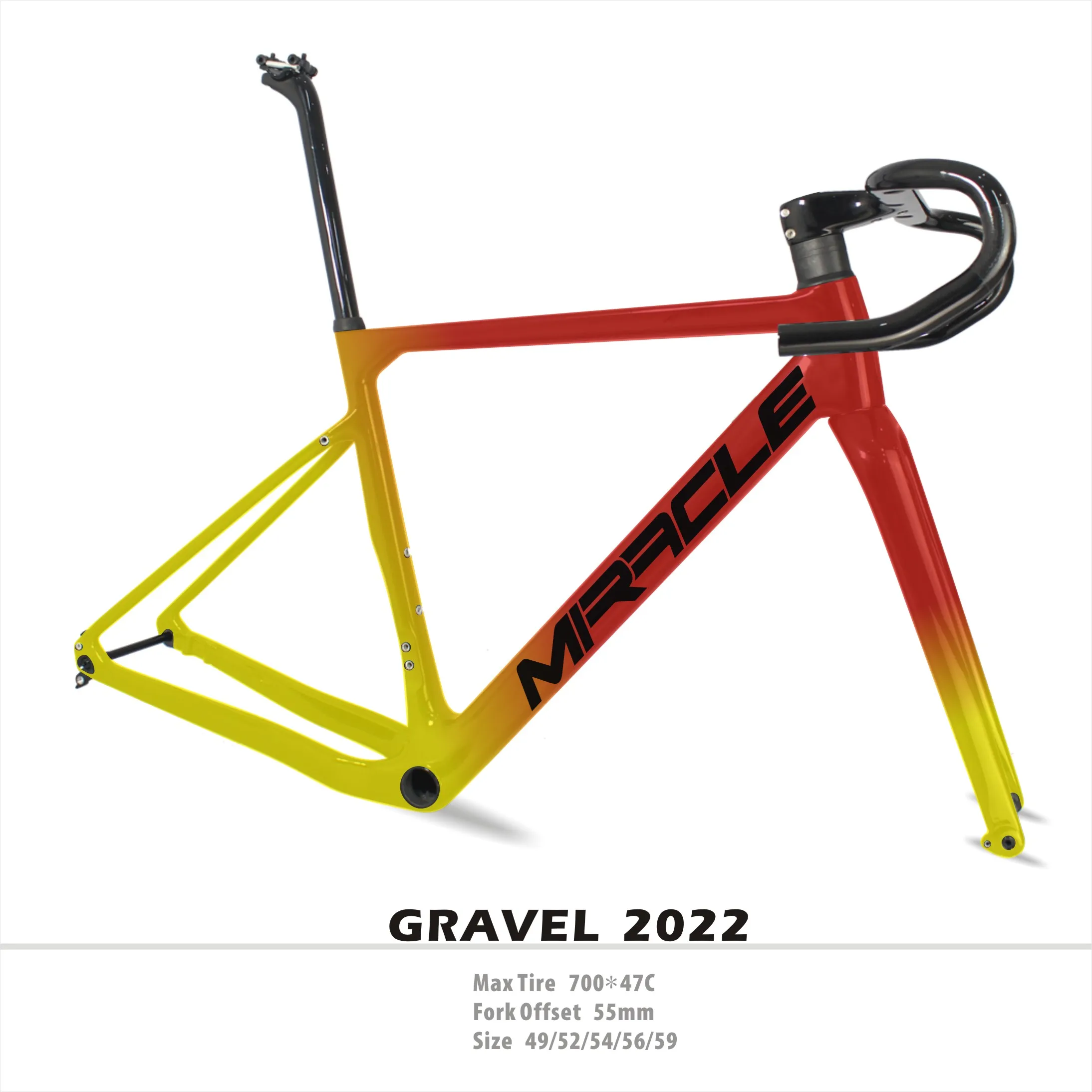 2022 High end gravel bike frame Lightweight T1000 carbon fiber frame