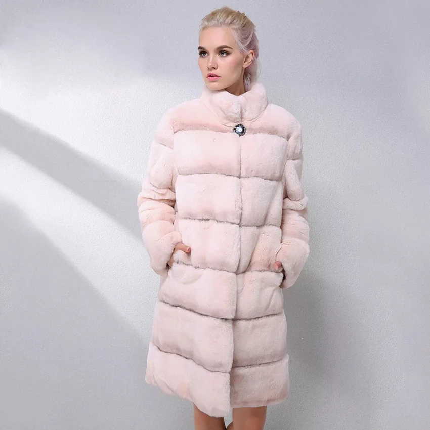 2022 wholesale long style women rabbit fur coat winter rex rabbit fur overcoat rex rabbit fur surcoat