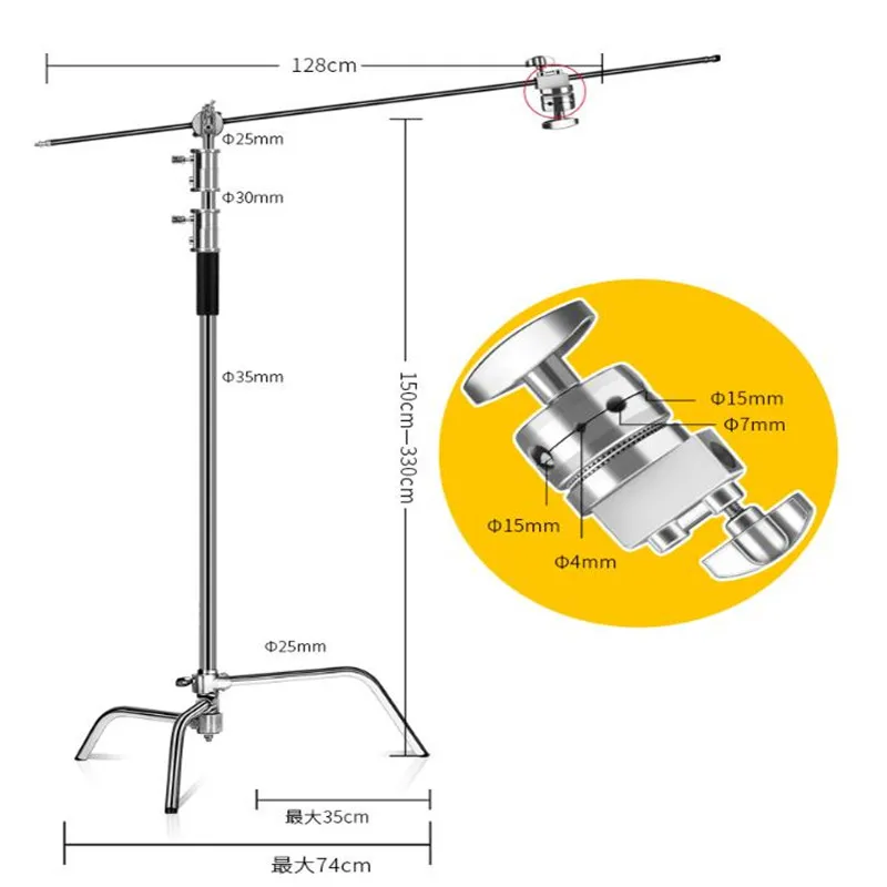
Light Stand 3.3m/40 inch Studio Centry C Stand Detachable Light C-stand +Line Resizer+Grip Arm 