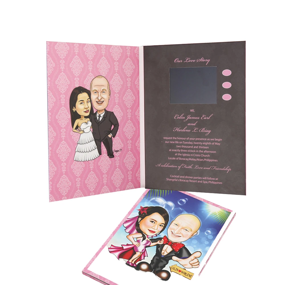 Factory Sales Custom 5inch 7inch Video Wedding Card with LCD for Loved One Wedding Gift Invitation