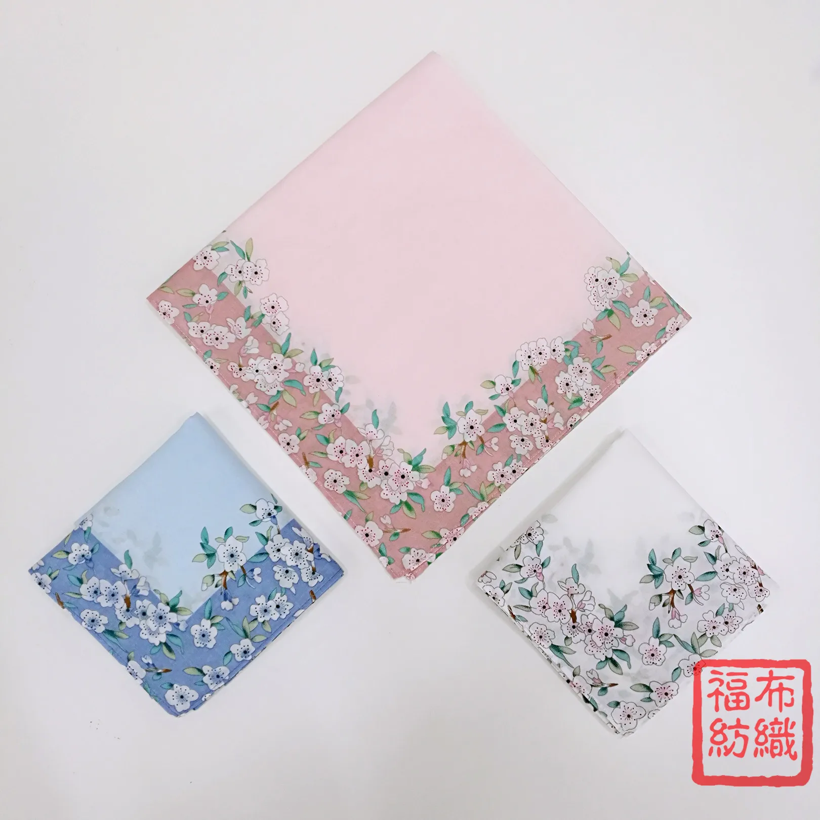 Wholesale Japanese Style 18*18inch bandana 100% Combed Cotton edge floral printed white Ladies cheap personalized handkerchief