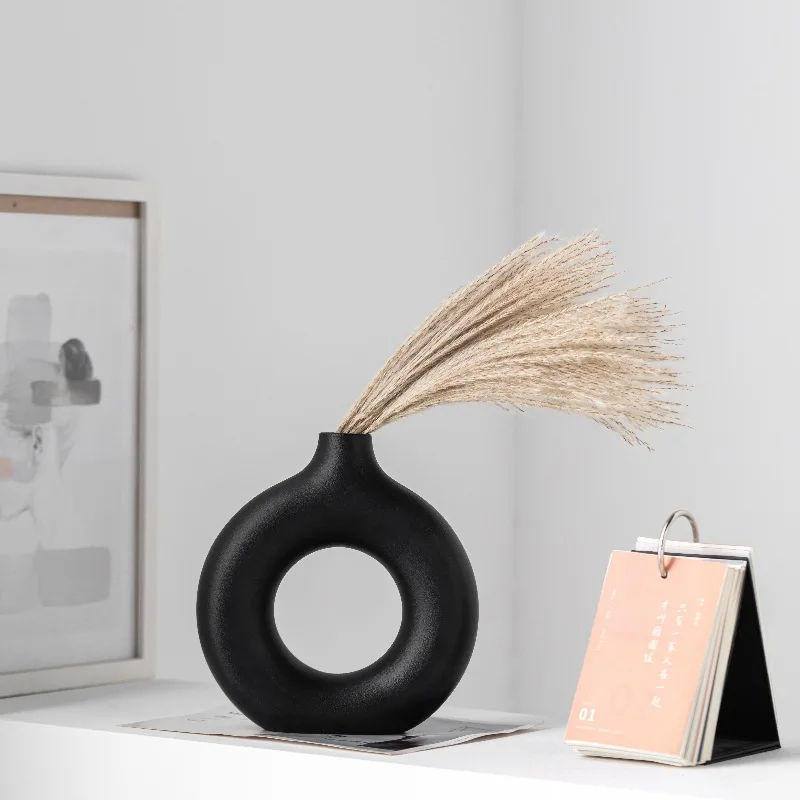 Simple New Circle Ceramic Flower Vase Home Light Luxury High-Grade Decorations Ornaments Big Vases For Home Decor