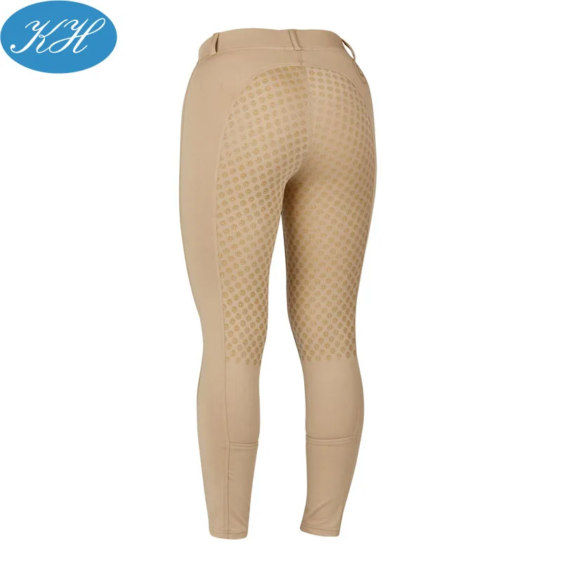Custom Beige Outdoor Woman Equestrian Jodhpurs Breeches Horse Riding Pants Tights With Pocket