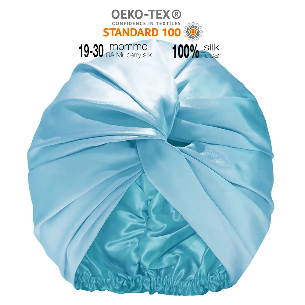 22 мм 100% чистый шелк тутового шелкопряда Шармез тюрбан шелковые капот с двойным слоем хорошего здоровья Шелковый Тюрбан для сушки волос кепки