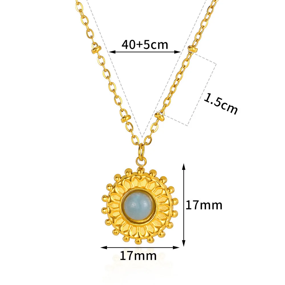 Duoying Stainless Steel Inlaid Natural Stone Rose Flower Shape Heart Gold Plated Cross Necklace For Women Party