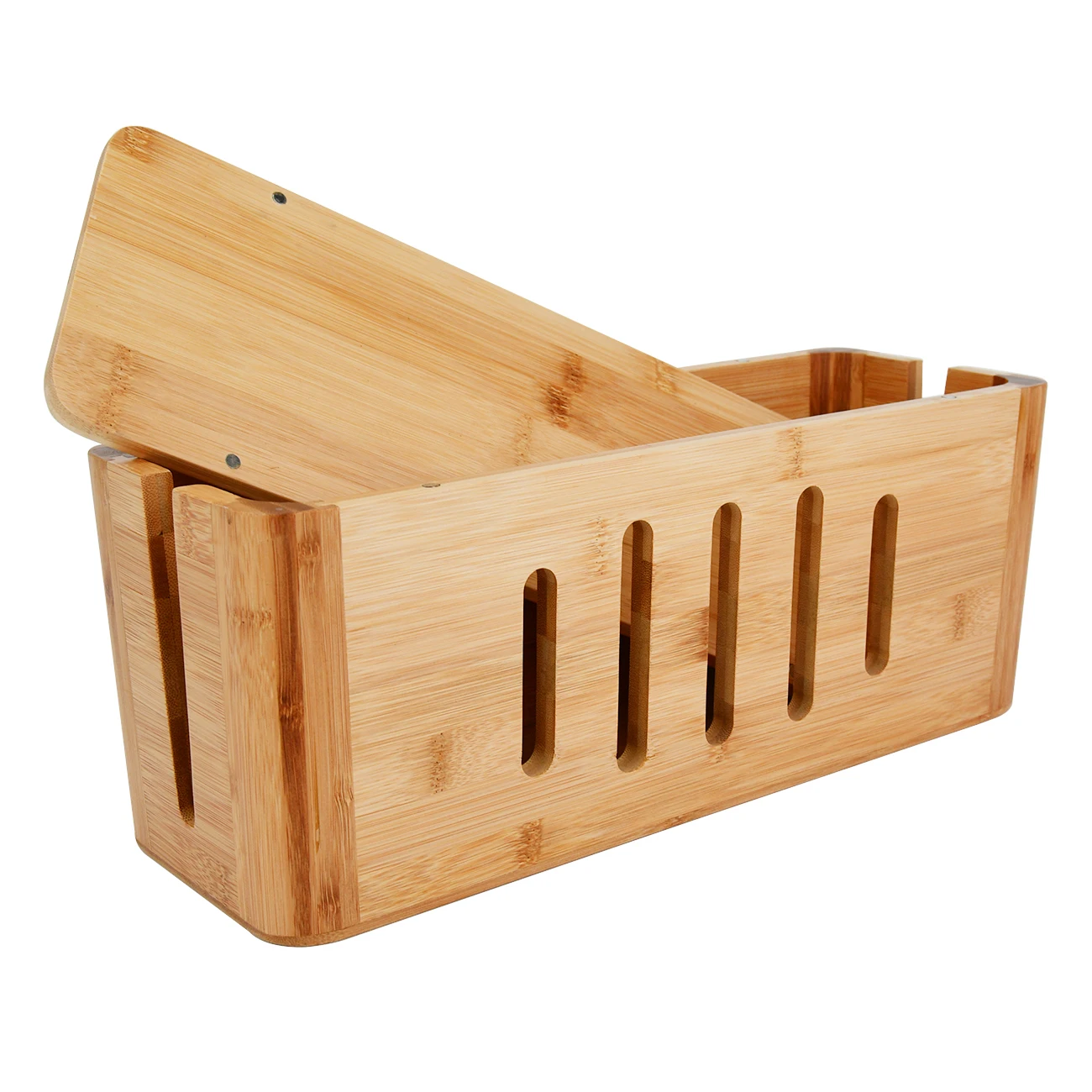 Bamboo Wood Cable Management Box Power Strips Organizer