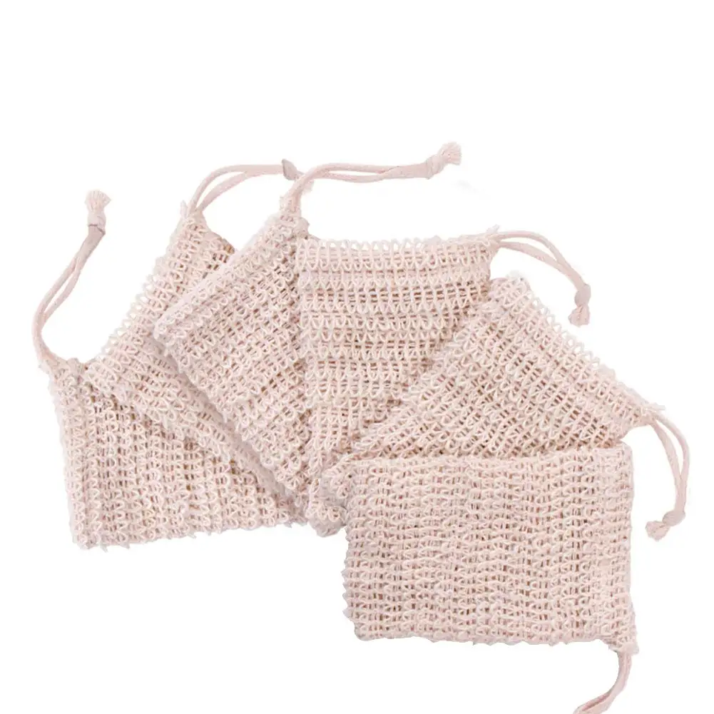 Natural Custom Logo Sisal Linen Cotton Mesh Drawstring Packaging Soap Saver Gift Pouch Organic Cosmetic Soap Bag