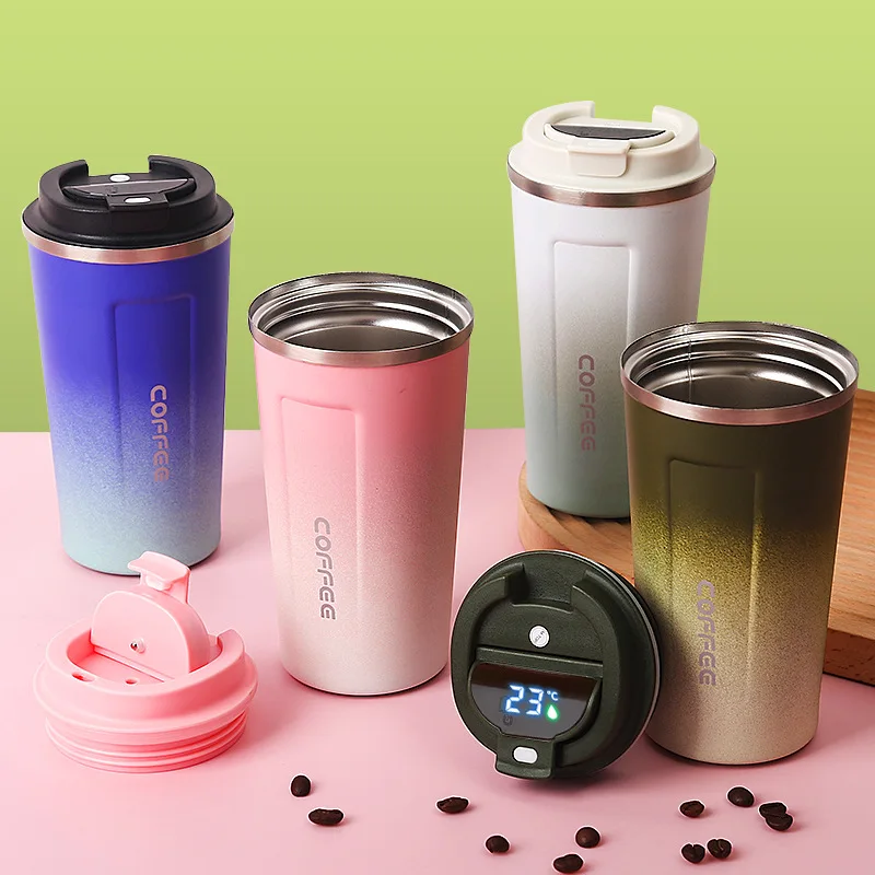 Creative gradient color gift wholesale custom logo intelligent temperature measuring 304 stainless steel thermos cup