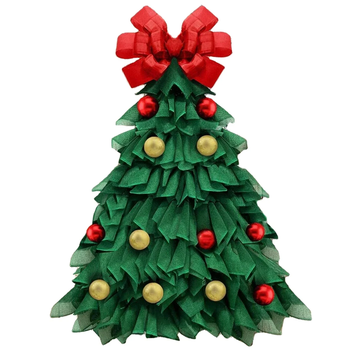 Christmas Tree Shape Garland Handmade Farmhouse Indoor Outdoor Decorative Wreath With Bowknot And Ball For Windows Decoration