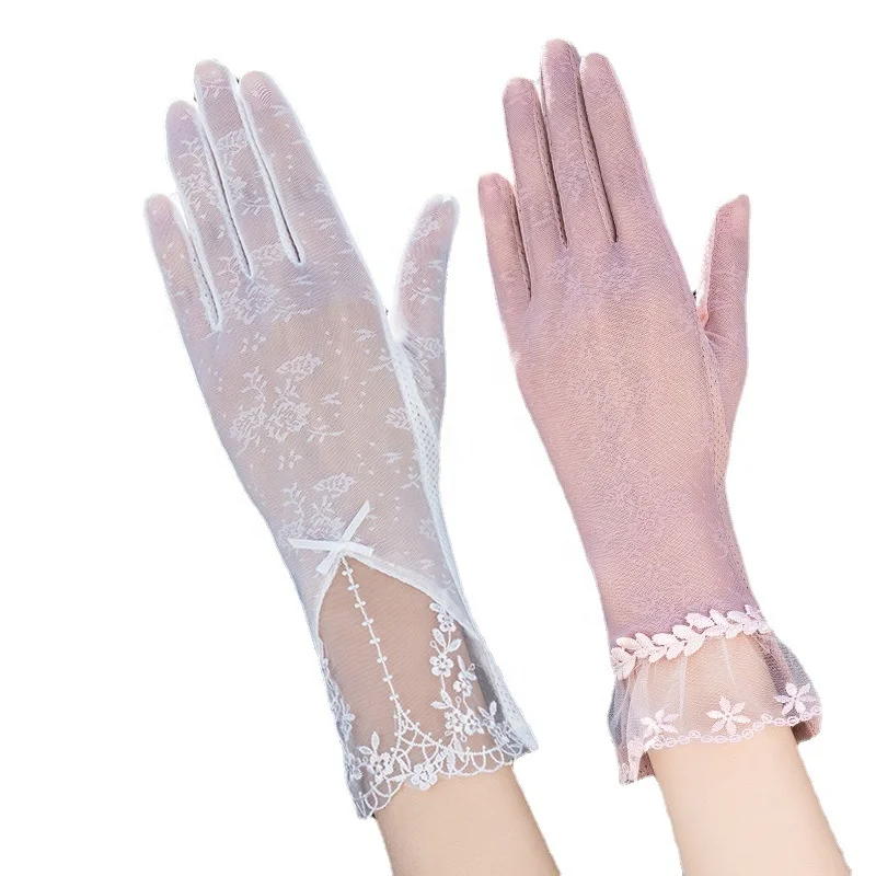 Female Mid-long Summer Lace Cycling Bicycle Thin Touch Screen Driving Gloves Sunscreen Bike Ice Silk Gloves For Women Guantes