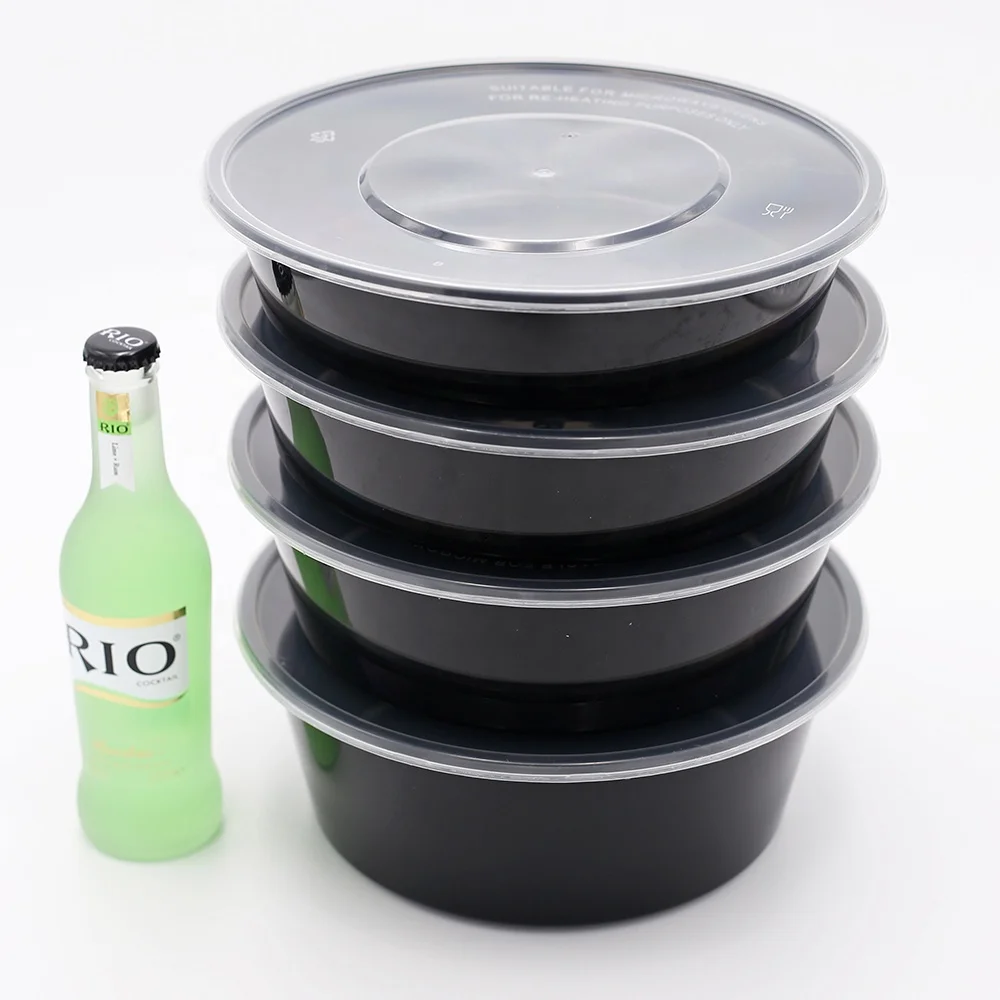 Pp черный круглый экологически чистый Ланч-бокс для микроволновой печи, одноразовый пластиковый бэнто-бокс на вынос для супового соуса
