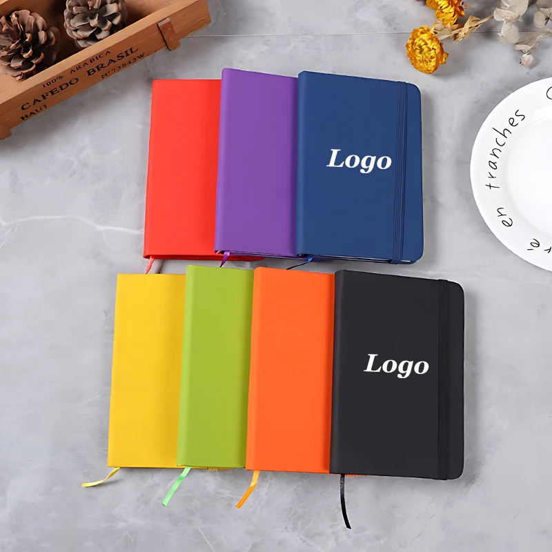 Promotional Gift A5 A6 Leather Notebook Uv Logo Dotted Inner Page Binding Elastic Strap Notebook For Business