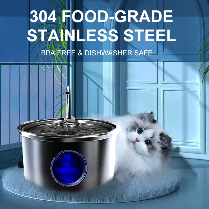 Pet Water Dispenser Stainless Steel Cat Water Feeder Fountain Automatic Circulation Electronic Pet Supplies Smart Drinking Dog