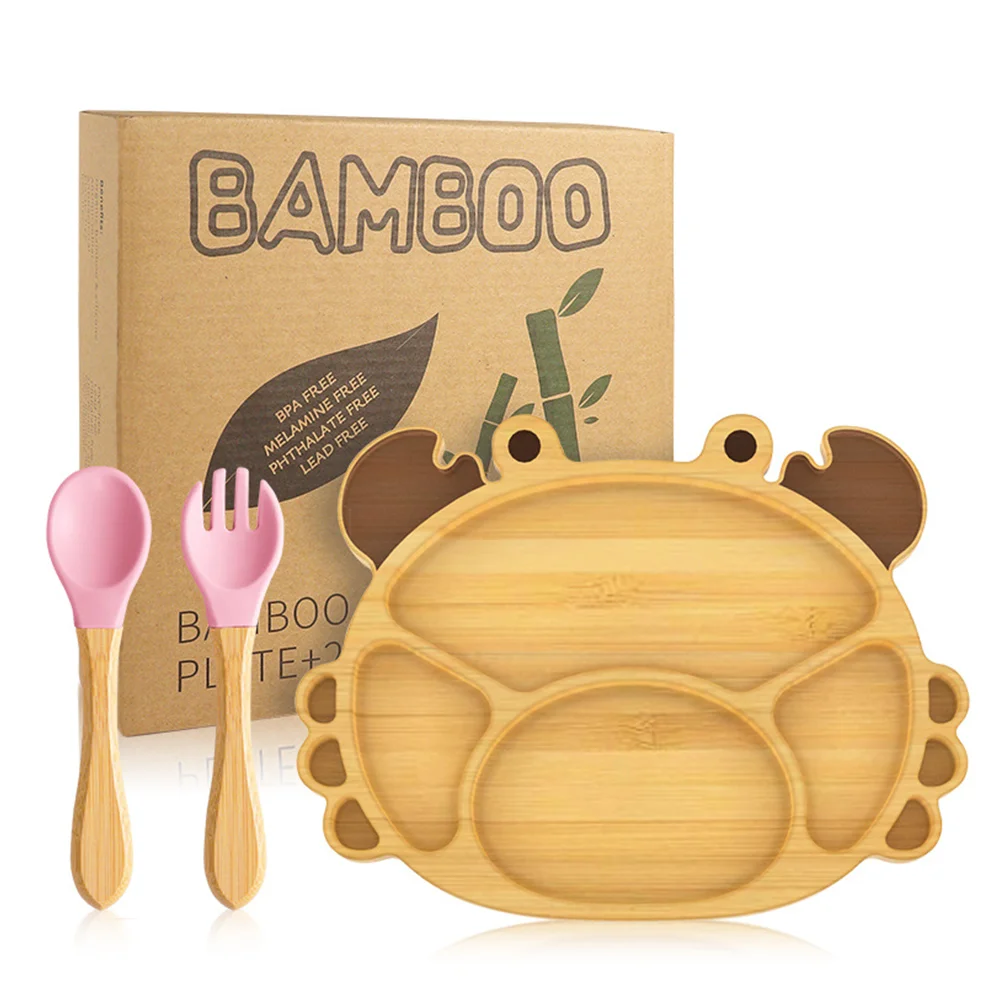 Cute Kids Crad Shape Dishwasher Natural Feeding Suction Plate Bamboo Fiber Plates