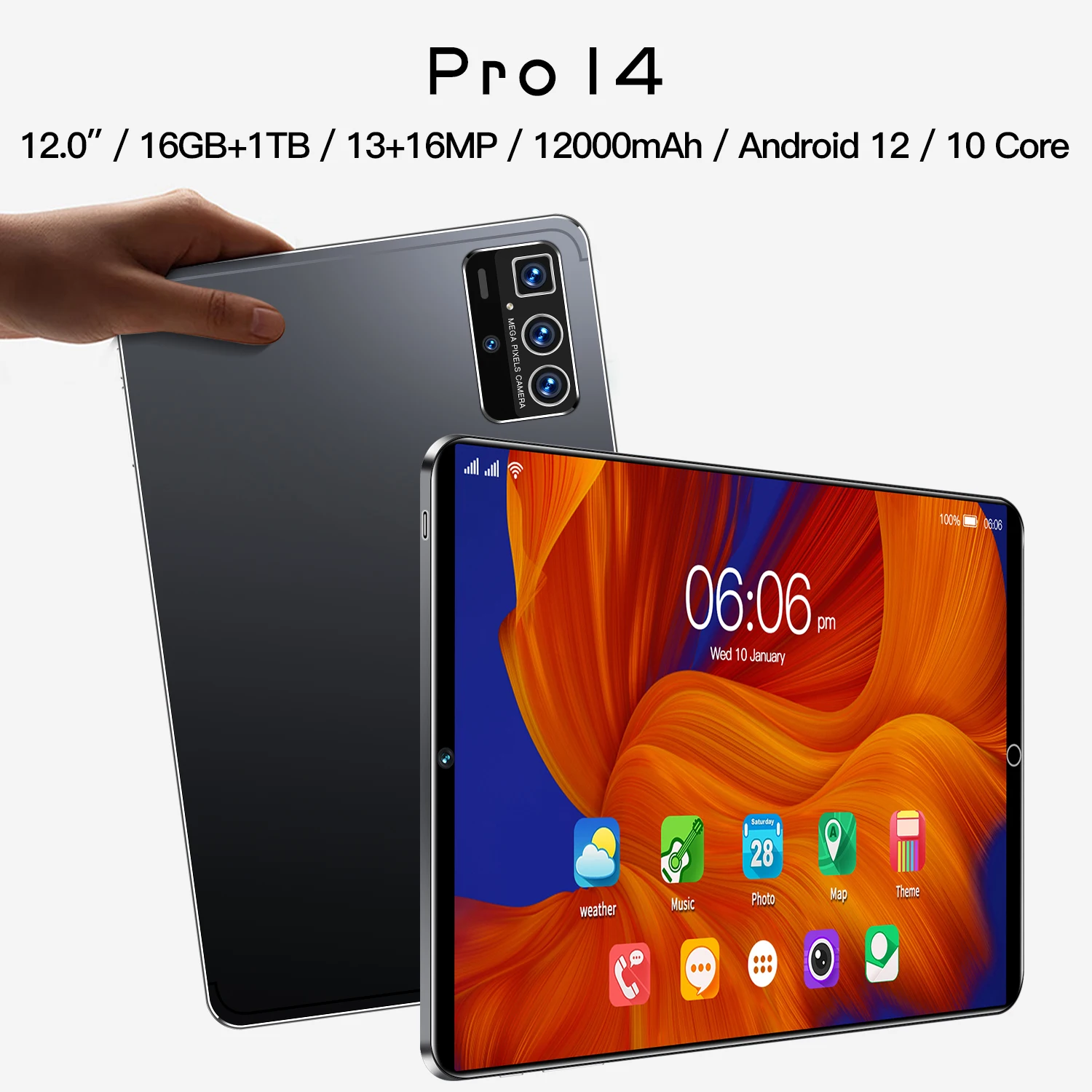 2023 New Design Pro14 12 inch Tablet Android 12 Cheap Tablet Price 12 inch Quick Shipping Android Tablet Pc